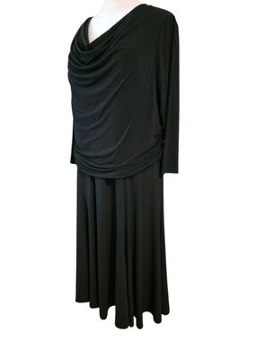 SIMONTON Says Black Cowl Neck Ruched 3/4 Sleeve Dress XL Career Cocktail Party